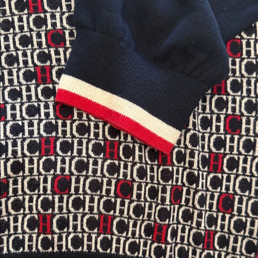 Monogram Navy & Red V-Neck Sweater - Picture 4 of 5